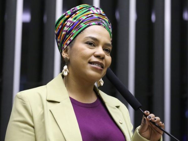 Deputada Dandara fala ao microfone