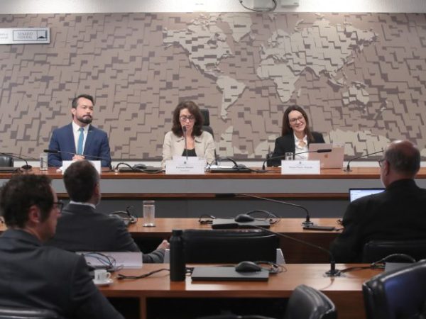 Audiência Pública - Eleições Gerais de 2026. Presidente do Clube Associativo dos Profissionais de Marketing Político, Bruno Hoffmann. Presidente do Conselho de Comunicação, Patrícia Blanco e Diretora de Projetos do Aláfia Lab, Maria Paula Almada.