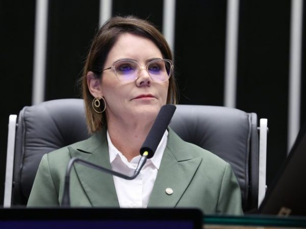 Deputada Coronel Fernanda fala ao microfone