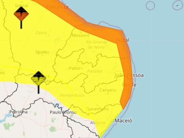 Chuvas atingem todo o RN, mas alerta laranja pega Natal e boa parte do litoral — Foto: Divulgação/Inmet