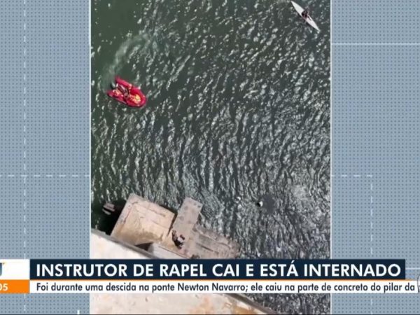 Instrutor de rapel cai na Ponte Newton Navarro e está internado em Natal — Foto: Reprodução