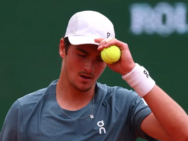 Tennis - ATP Masters 1000 - Monte Carlo Masters - Monte Carlo Country Club, Roquebrune-Cap-Martin, France - April 10, 2026 Brazil's Joao Fonseca reacts during his quarter final match against Germany's Alexander Zverev REUTERS/Manon Cruz