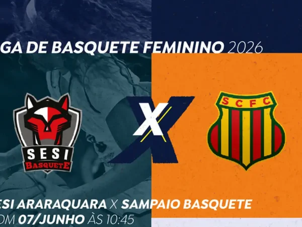 São Paulo - 05/06/2026 - TV Brasil transmite duelo de favoritos Sesi Araraquara x Sampaio Basquete neste domingo pela LBF. CRÉDITO: ARTE MARKETING/EBC