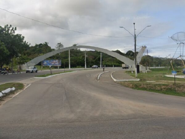 Pórtico de Macaíba, no km 291, está no trecho que será tráfego alterado na Grande Natal — Foto: Google Street View
