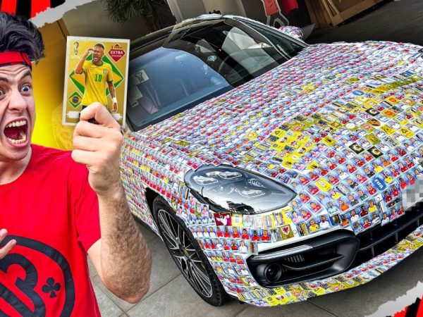 Youtuber que envelopou carro com figurinhas da Copa do Mundo. — Foto: Reprodução