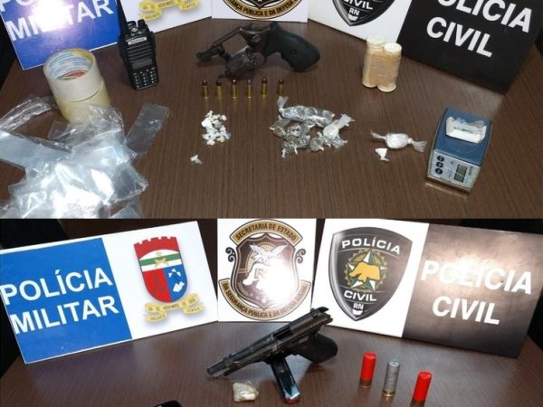 Além de cumprir mandados de prisão, a polícia também apreendeu armas e drogas. — Foto: Polícia Civil do RN/Divulgação