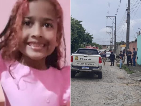 Pétala Yonah tinha 7 anos de idade. Ela foi encontrada morta na casa do ex-padrasto — Foto: Foto 1: Cedida | Foto 2: Thiago César/Inter TV Cabugi