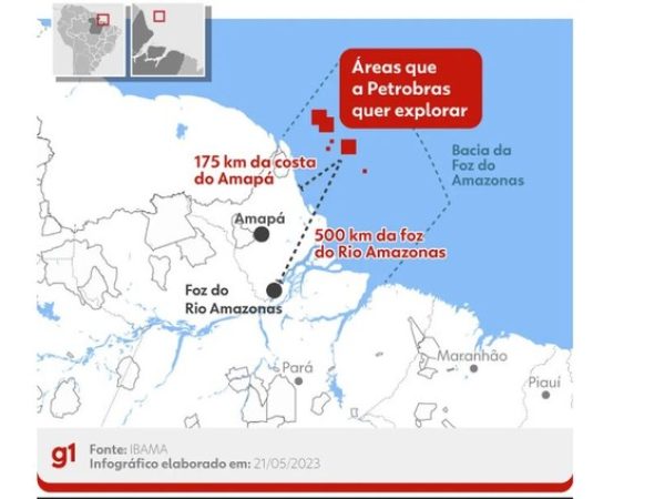 Infográfico mostra o local em que a Petrobras quer explorar petróleo na bacia da Foz do Amazonas — Foto: Arte/g1