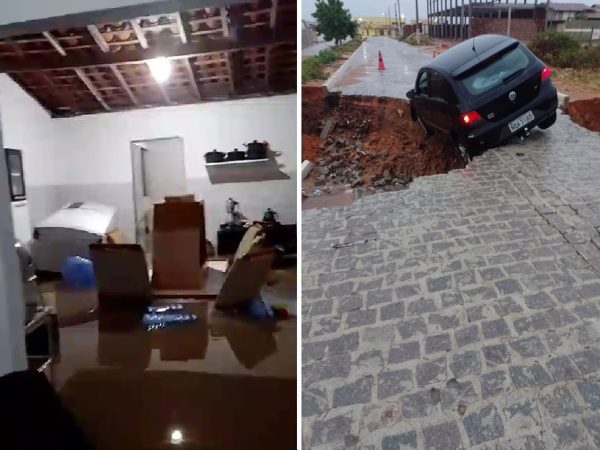 Vigilante teve casa alagada e carro engolido por cratera em diferentes cidades do RN — Foto: Reprodução