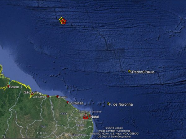 Tremores foram registrados próximo ao litoral do Nordeste e Norte do Brasil — Foto: Reprodução