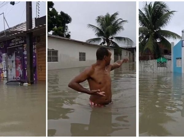 Colinas do Sul, bairro de João Pessoa, registrou alagamento em vários pontos — Foto: Reprodução/TV Cabo Branco