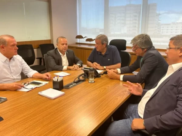 Senador eleito Rogério Marinho (PL-RN) com dirigentes do PL durante reunião nesta segunda-feira (16). — Foto: Divulgação