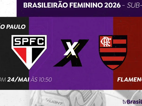 Brasília (DF), 22/05/2026 - TV Brasil transmite final do Brasileirão Feminino Sub-20 entre São Paulo e Flamengo. Arte/EBC