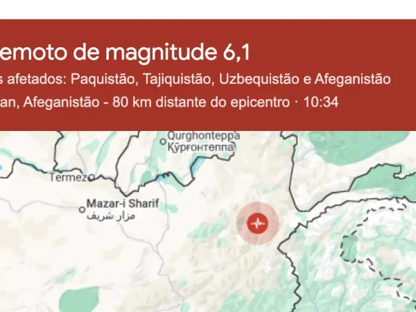 27/06/2026 - Forte terremoto atinge Hindu Kush, sacudindo Afeganistão e Paquistão. Foto: Google/Reprodução