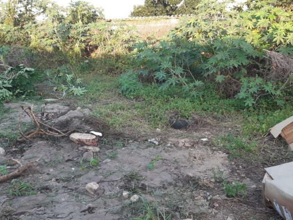 Terreno onde o jovem foi morto: pedras no local ainda estavam sujas de sangue — Foto: Sérgio Henrique Santos/Inter TV Cabugi