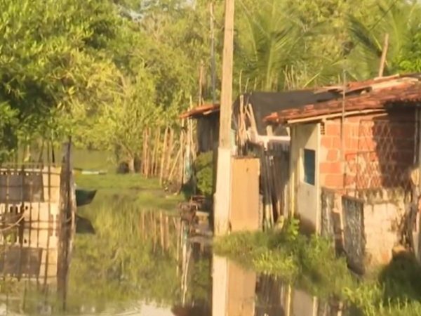 Comunidade ribeirinha de Bayeux tem casas invadidas pela água após aumento do nível do Rio Paraíba — Foto: Reprodução / TV Cabo Branco