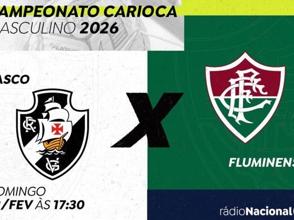 Brasília (DF), 20/02/2026 - A Rádio Nacional transmite, neste domingo (22), com um pré-jogo a partir das 17h30, o clássico entre Vasco e Fluminense, válido pelo jogo de ida da semifinal do Campeonato Carioca. A partida será realizada no Estádio Nilton Santos. Arte/Agência Brasil