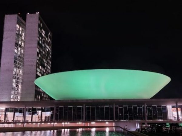 Cúpula da Câmara dos Deputados iluminada de verde na noite desta quarta-feira - Cristiane Lúcia/Câmara dos Deputados