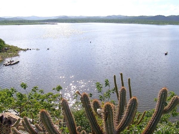 Reservatório serve para pesca e também para abastecer comunidades rurais no RN (Foto: Thiago Messias/Inter TV Costa Branca/Reprodução)