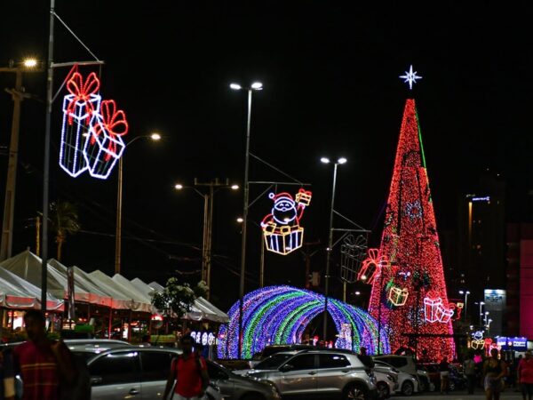 Árvore de Ponta Negra é acesa e dá início ao Natal em Natal — Foto: Joana Lima