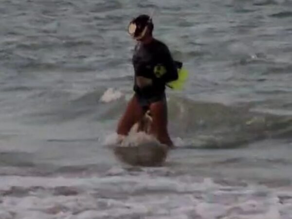 Valdir Monteiro nadou 5 km até a costa de Rio do Fogo após se perder de jangada; ele ainda carregou cerca de 10 kg de polvo até a praia — Foto: Foto: Reprodução