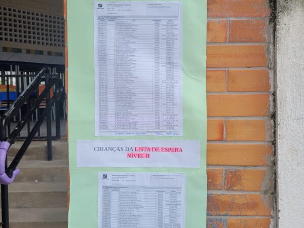 Lista de estudantes em espera, que não conseguiram vagas nas creches da rede pública — Foto: Vanessa Camilo/Inter TV Cabugi