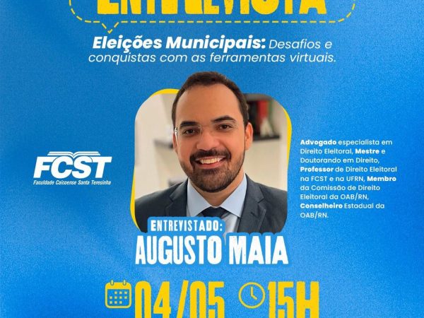 Dr. Augusto Maia vai conversar sobre a utilização dos meios digitais e da inteligência artificial nas eleições. — Foto: Divulgação