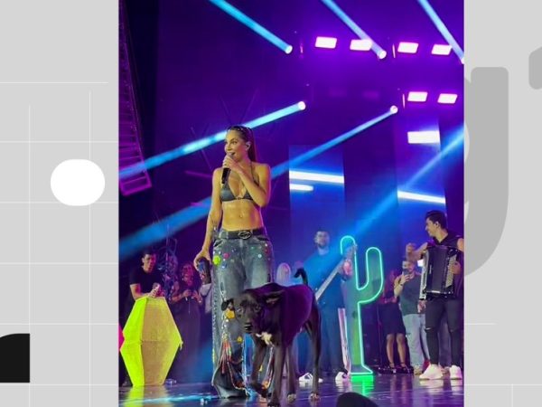 Cachorro em situação de rua invade palco de cantora em gravação de DVD e é adotado por cantora, no Sertão da PB — Foto: Reprodução/Michele Andrade